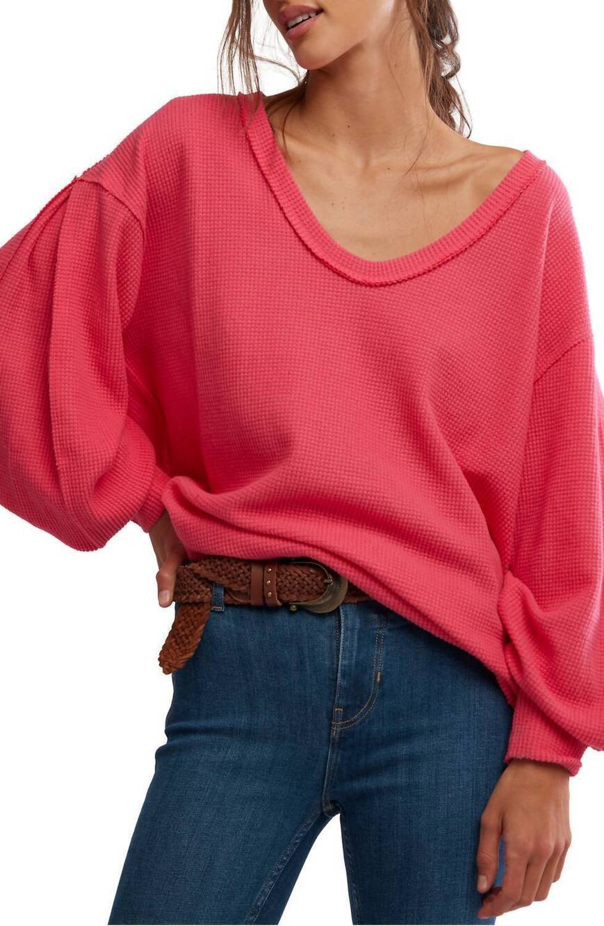 NEW FREE PEOPLE coast to coast thermal top in vibrant pink